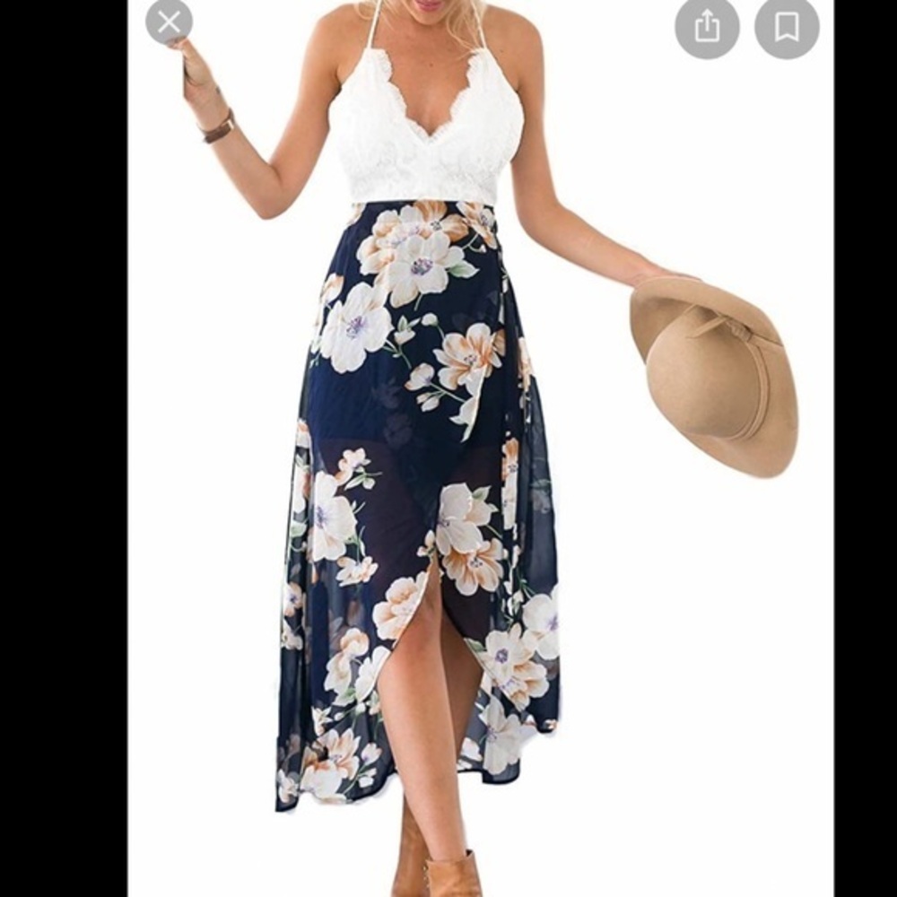 Blooming Jelly Deep V-Neck Asymmetrical Floral Maxi Dress